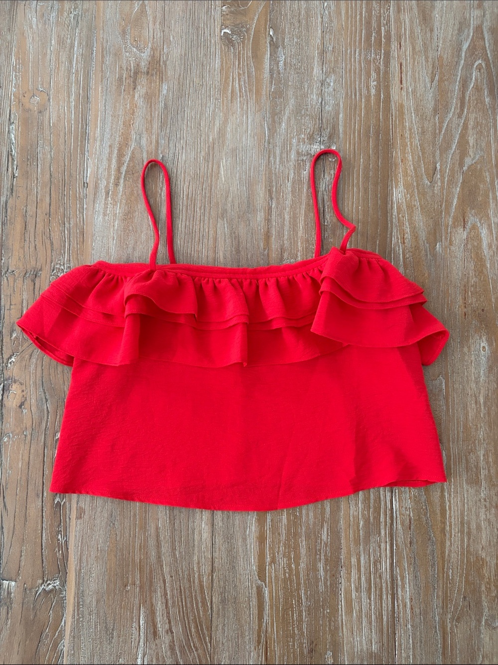 Compania Fantastica sz small Red Ruffle Off-Shoulder Crop Top - Women
